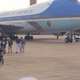 Photographer Sharon Farmer in front of Air Force One (William J. Clinton Presidential Library)